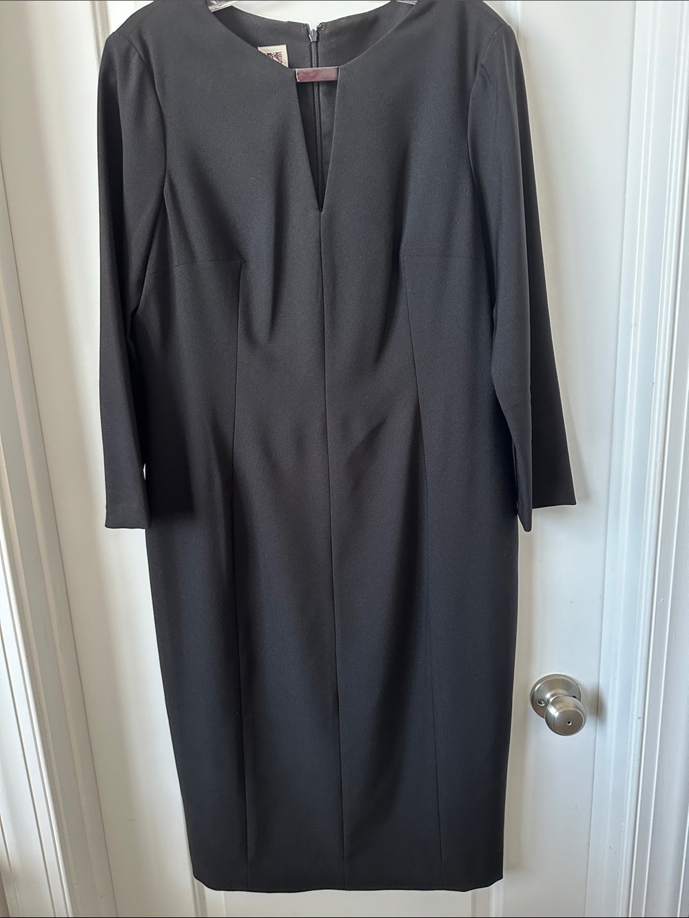 Anne Klein Black Sheath Dress with V-Notch Neck